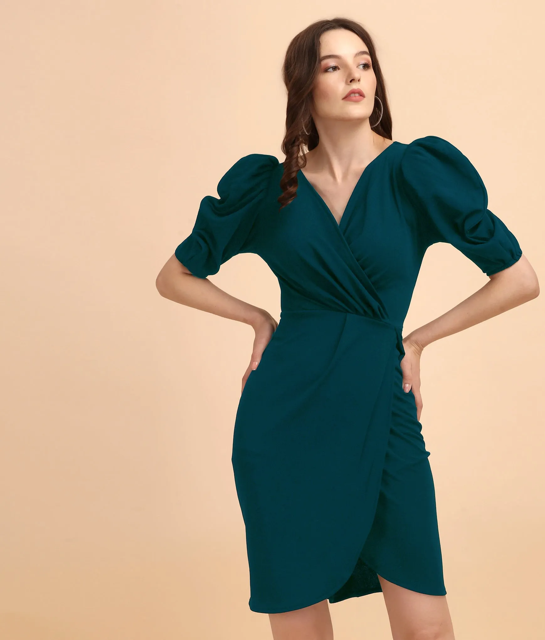 Women Pretty Tulip Hem Wrap Dress