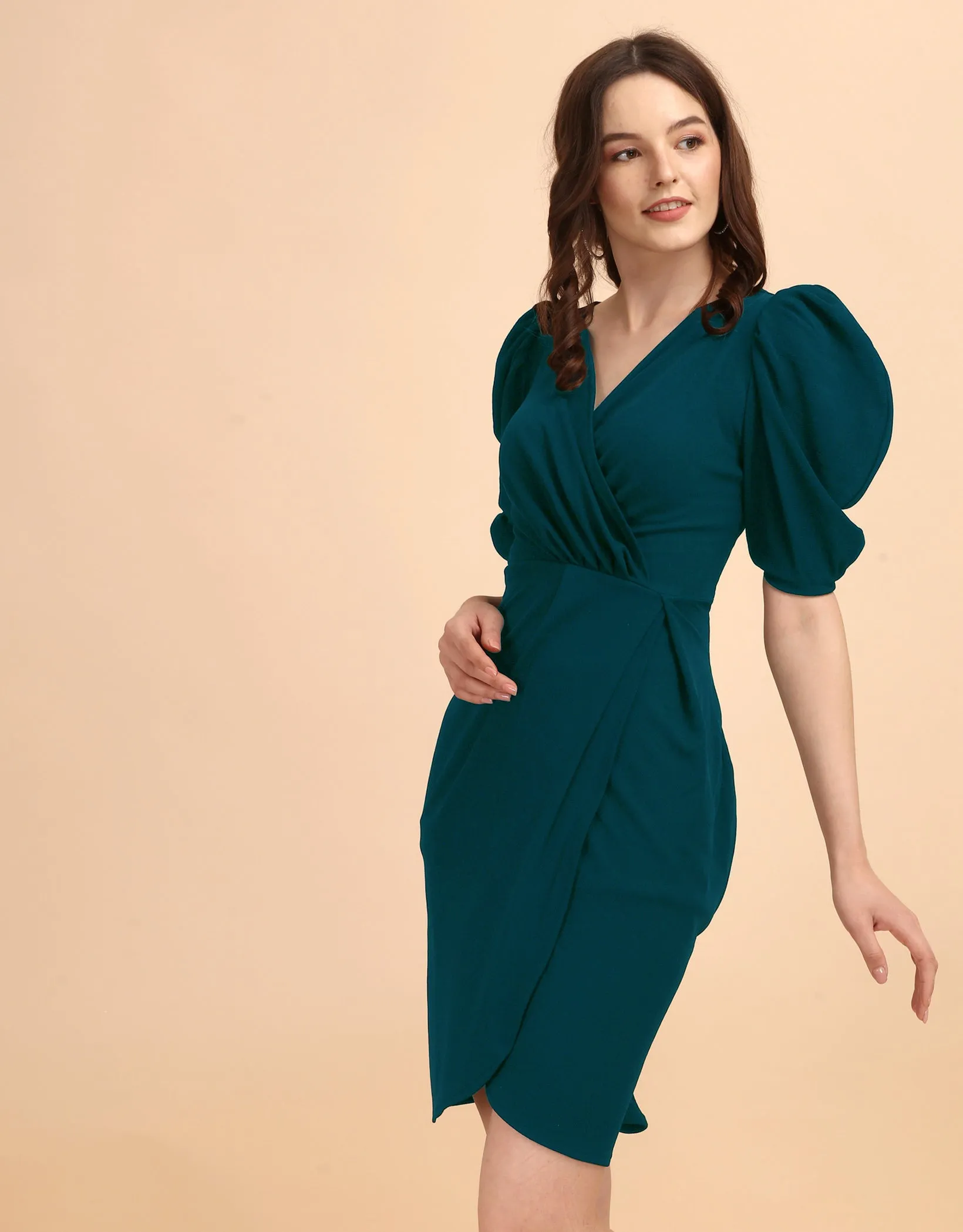 Women Pretty Tulip Hem Wrap Dress