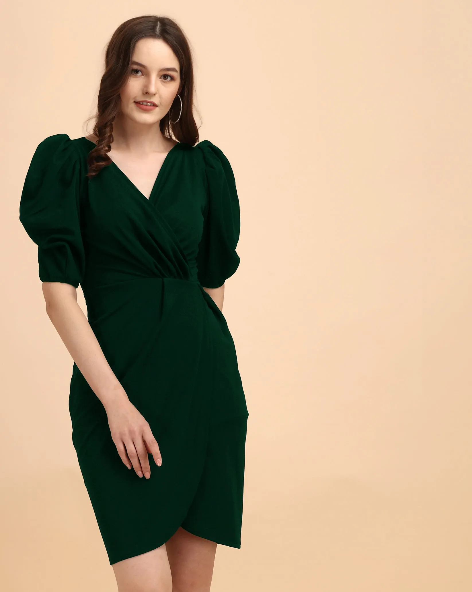 Women Pretty Tulip Hem Wrap Dress