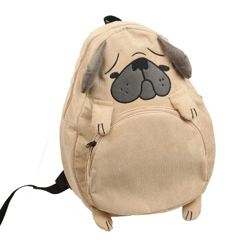 Women's Canvas Cute Dog Fox Ear Embroidery Corduroy Backpack Schoolbag