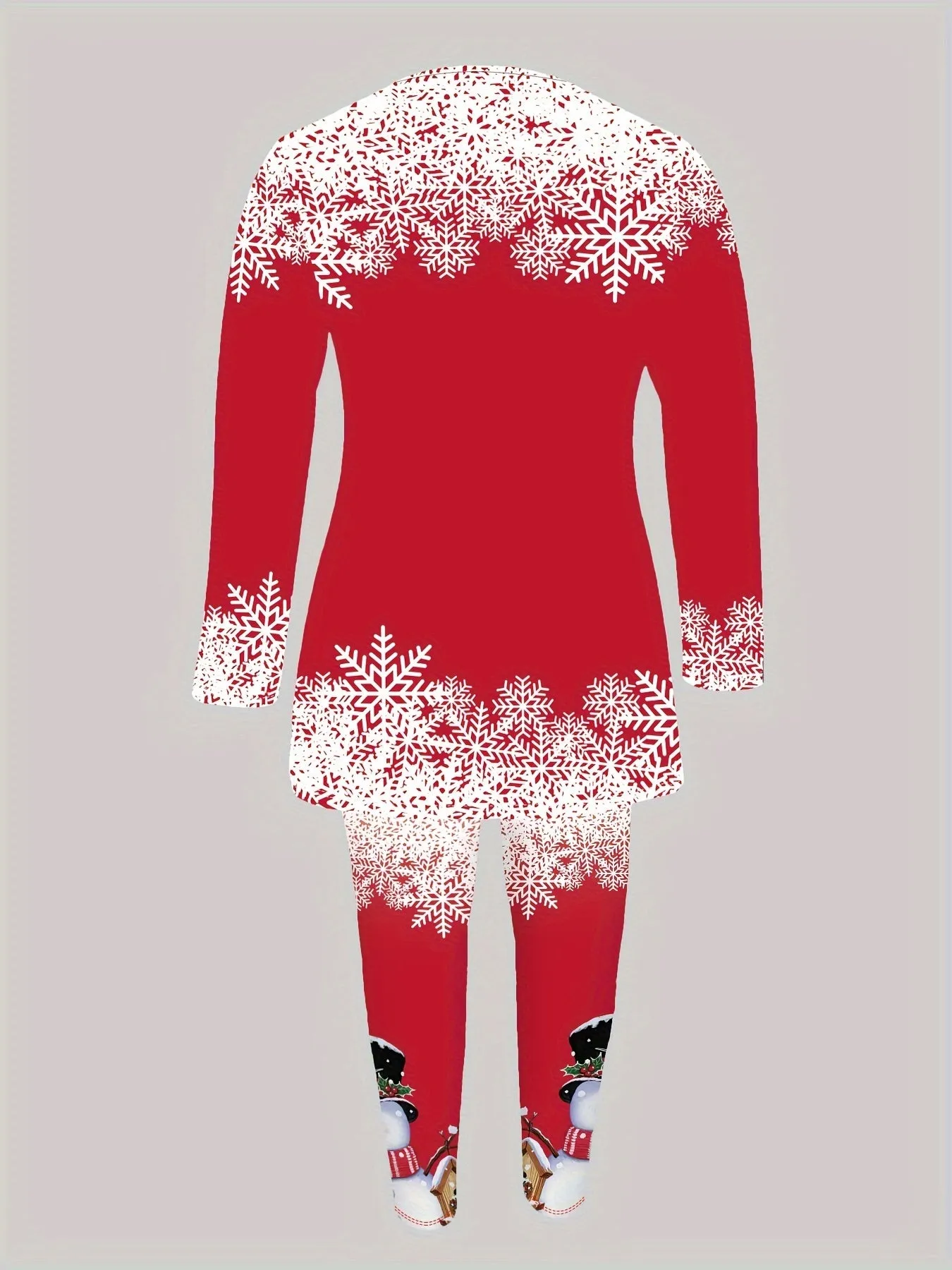 Women's Festive Snowman Print Long Sleeve Top & Leggings Set - Cozy Polyester Blend, Machine Washable