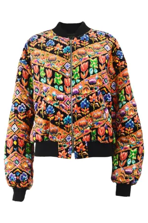 Women's Vintage Patterned Velvet Bomber Jacket, 1980s