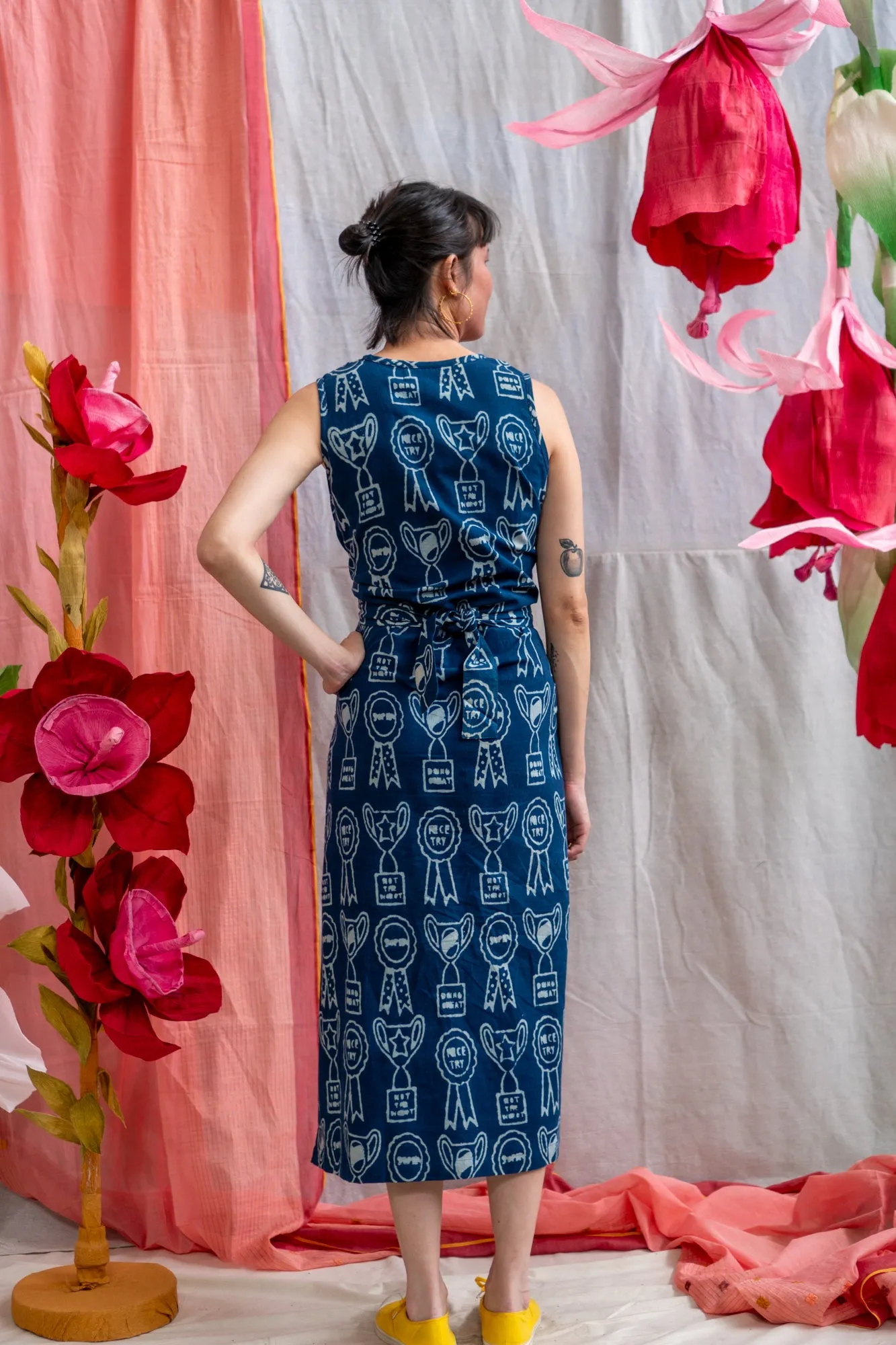 Wrap Dress – Trophy Print Mud Resist Indigo