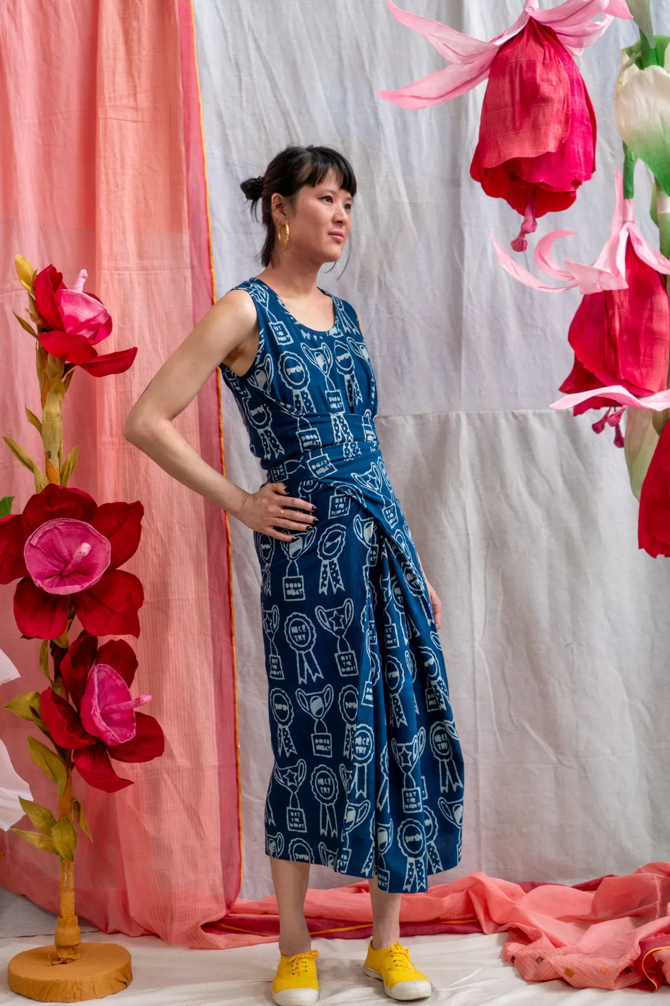 Wrap Dress – Trophy Print Mud Resist Indigo