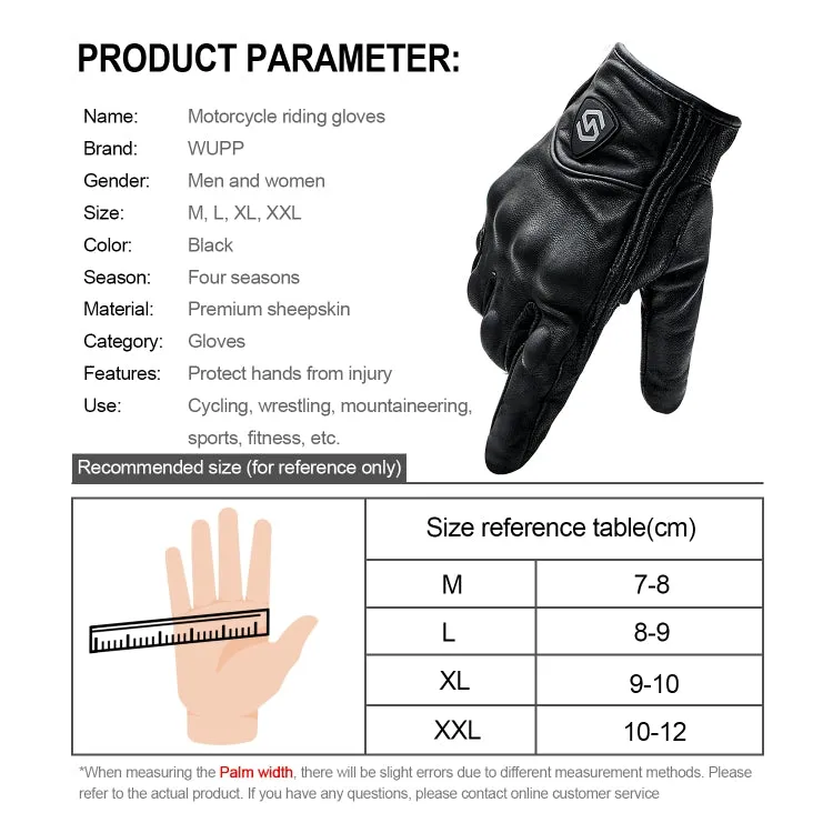 WUPP CS-1047A Motorcycle Racing Cycling Windproof Leather Full Finger Gloves, Size:XXL(Black)